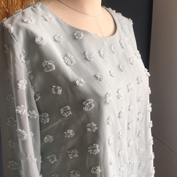 NWOT aqua blue sheer mesh lined Swiss dot long sleeves pull over top size L - Picture 10 of 11